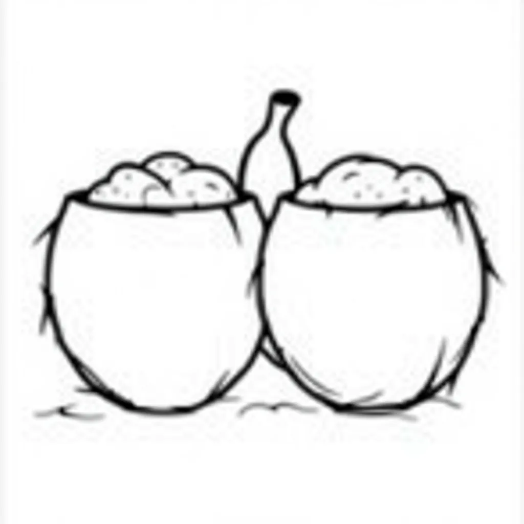 two coconuts with a banana between them coloring pages