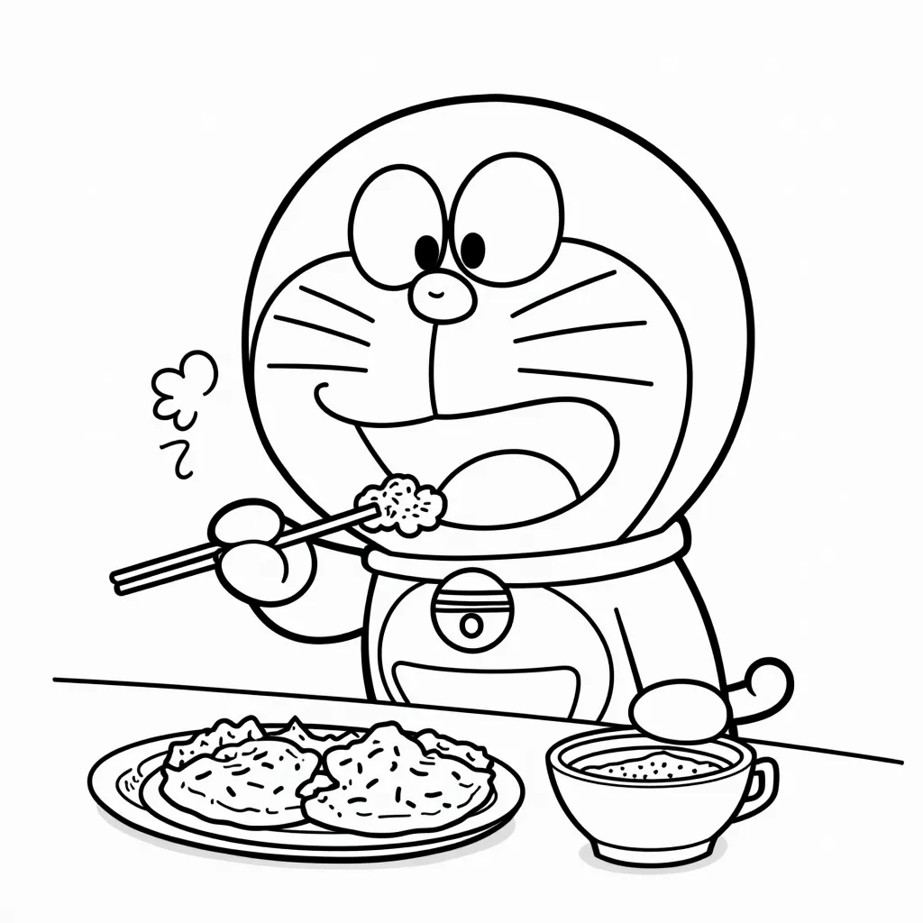 哆啦A梦在吃饭 coloring pages