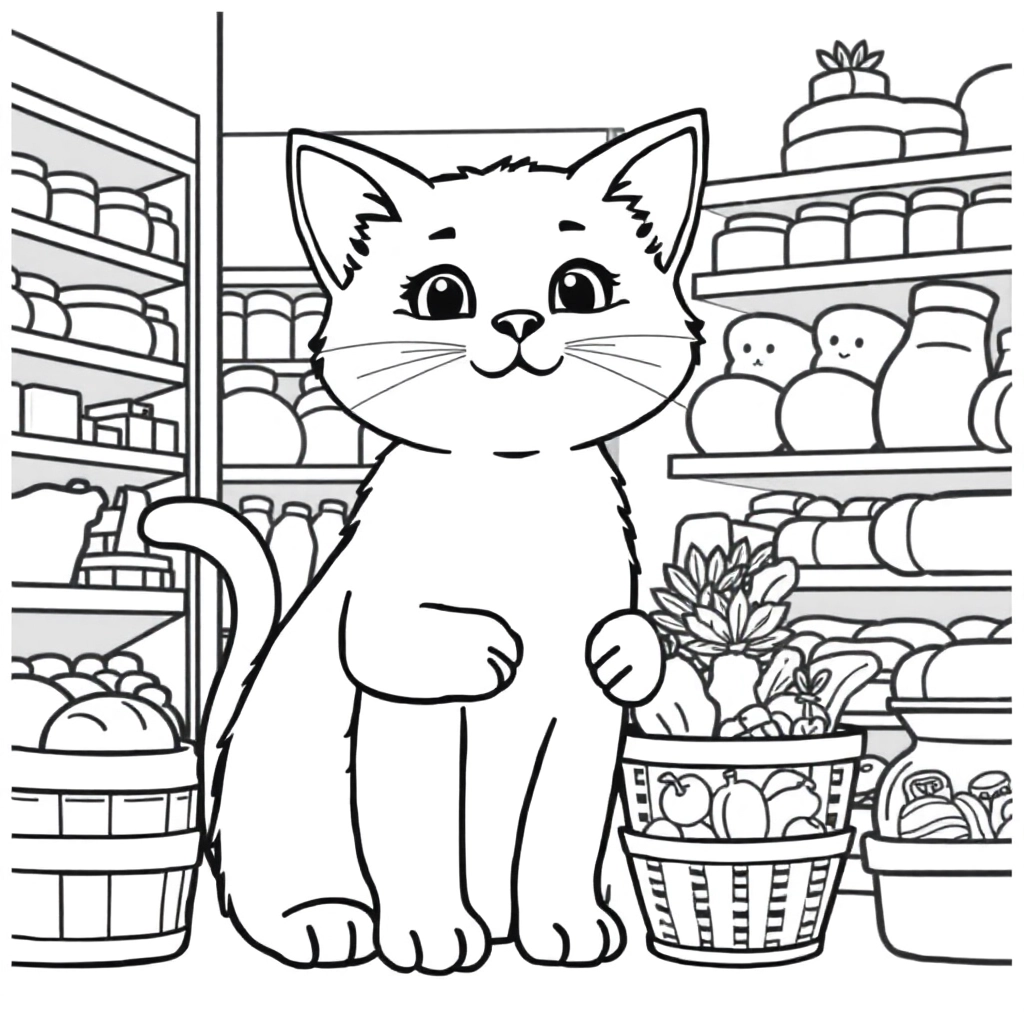 Animated video of a cat going to buy groceries صفحات التلوين