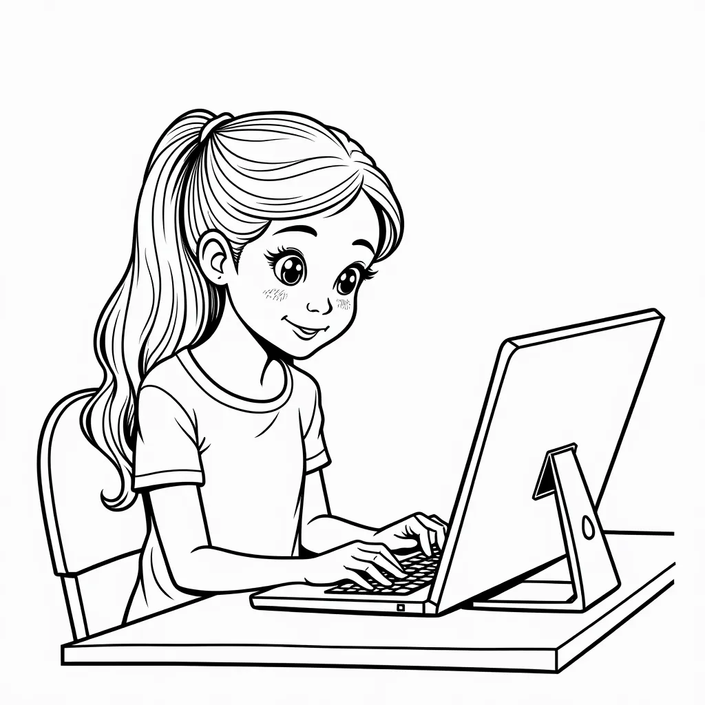 My daughter is sitting next to the computer coloring pages