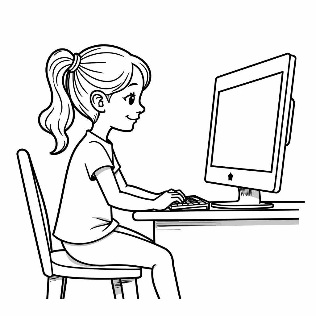 My daughter is sitting next to the computer coloring pages