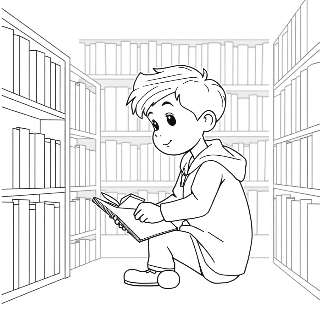 فتى وسيم في المكتبة