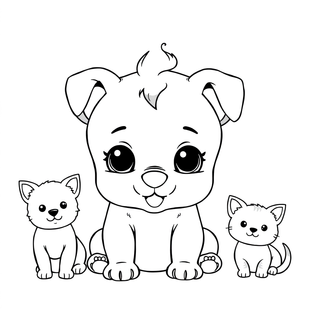 Bebé cabello liso con perros y gatos صفحات التلوين