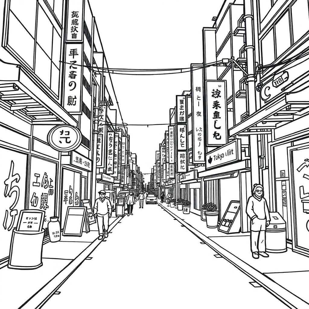 东京街头 صفحات التلوين
