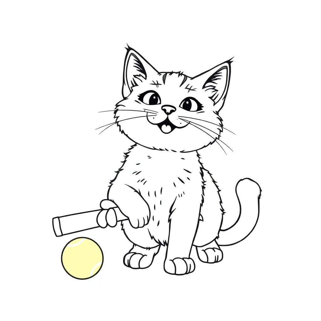cat playing tennis صفحات التلوين
