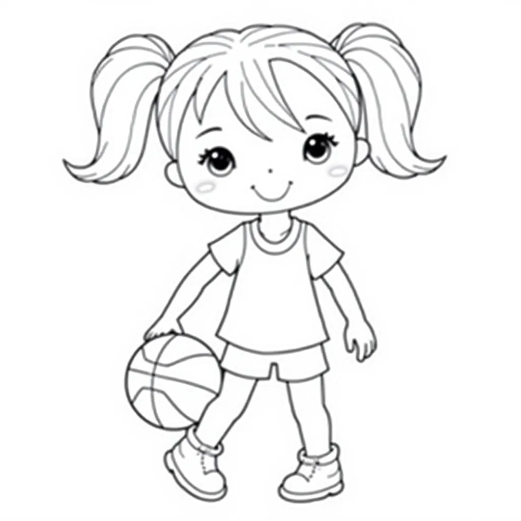 cute play basketball girl coloring pages