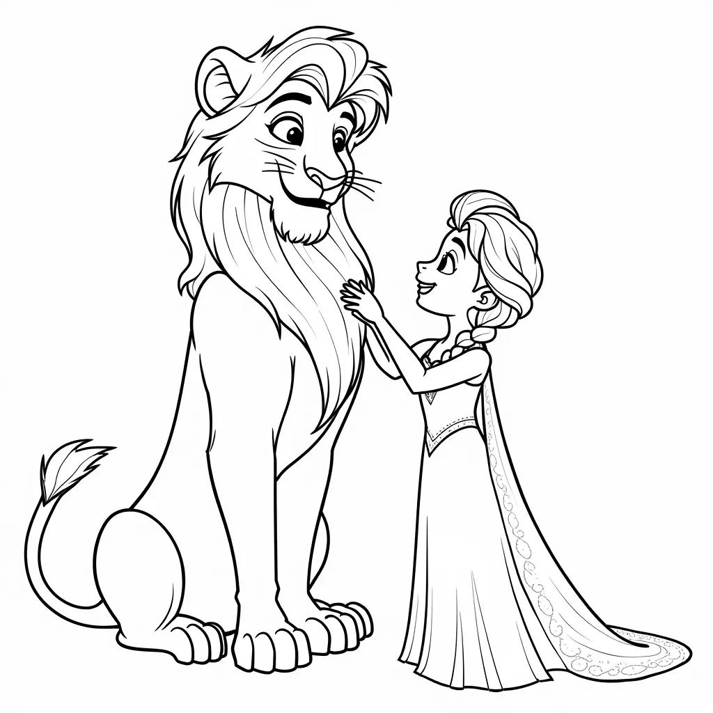 Elsa playing with lion king coloring pages