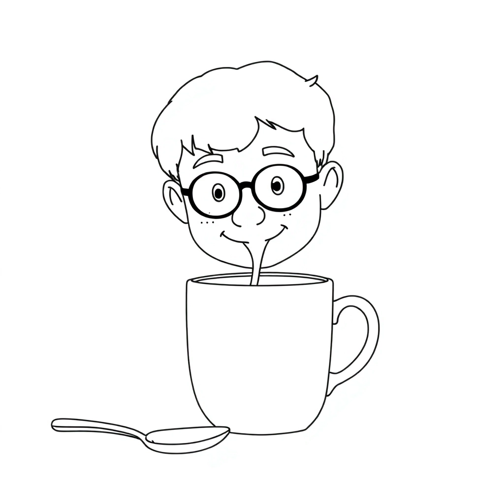 My brother stirs the coffee with a spoon صفحات التلوين