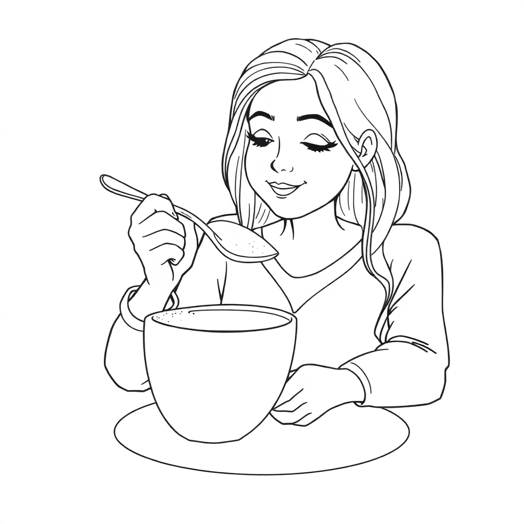 My mother stirs the coffee with a spoon صفحات التلوين