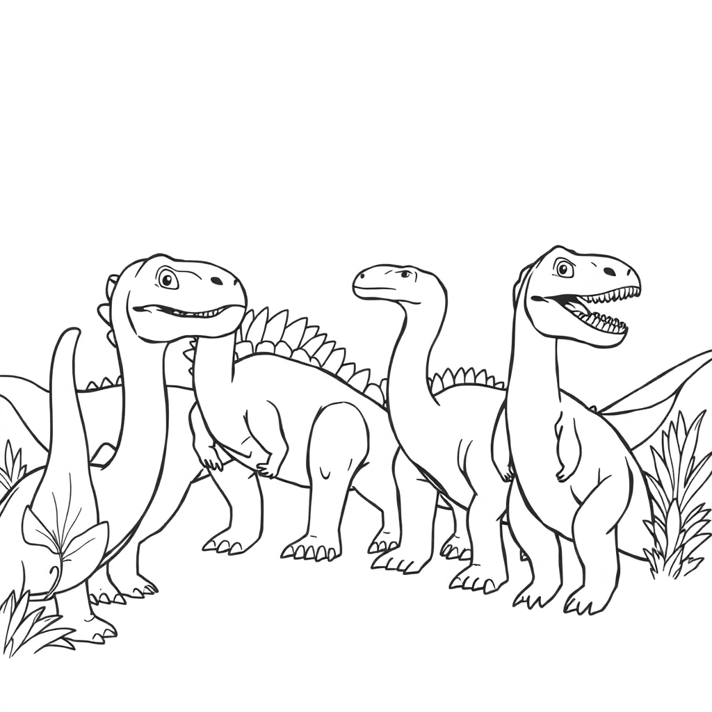 Nine dinosaurs of various kinds arranged in rows of three صفحات التلوين