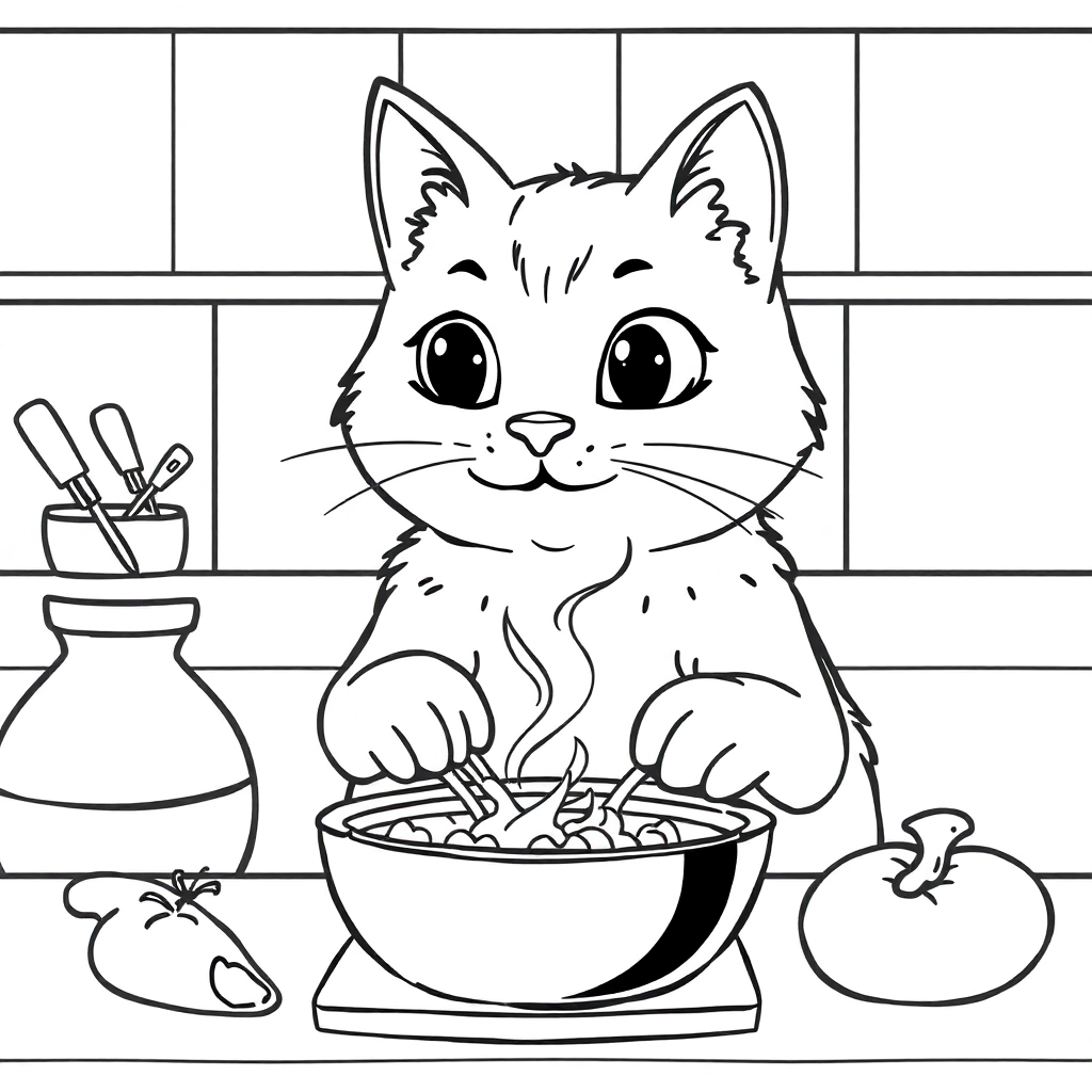 a cat is cooking  صفحات التلوين