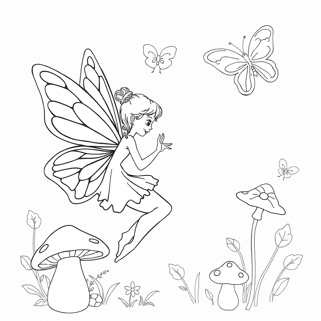 Fairy butterfly mushroom  صفحات التلوين