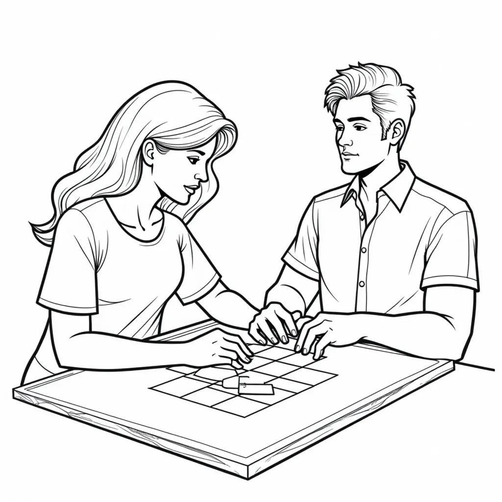 一男一女下围棋 coloring pages