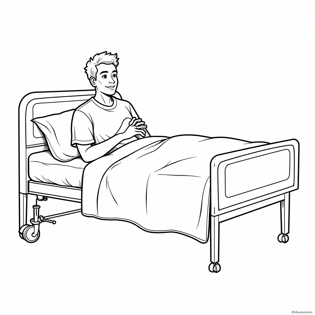 A man wakes up on a hospital bed coloring pages