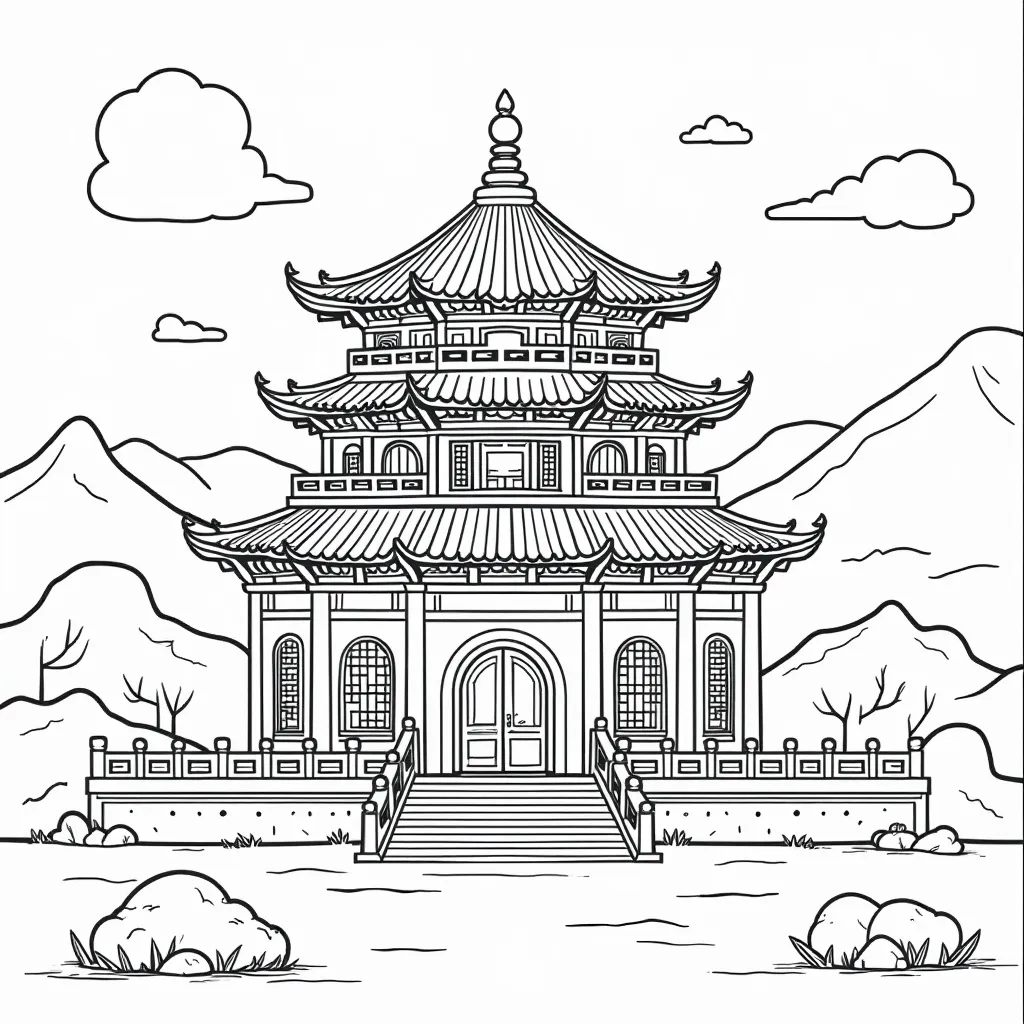 中国古寺庙 coloring pages