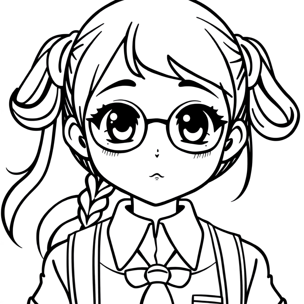 girl in school uniform and 2 pigtails in hair صفحات التلوين