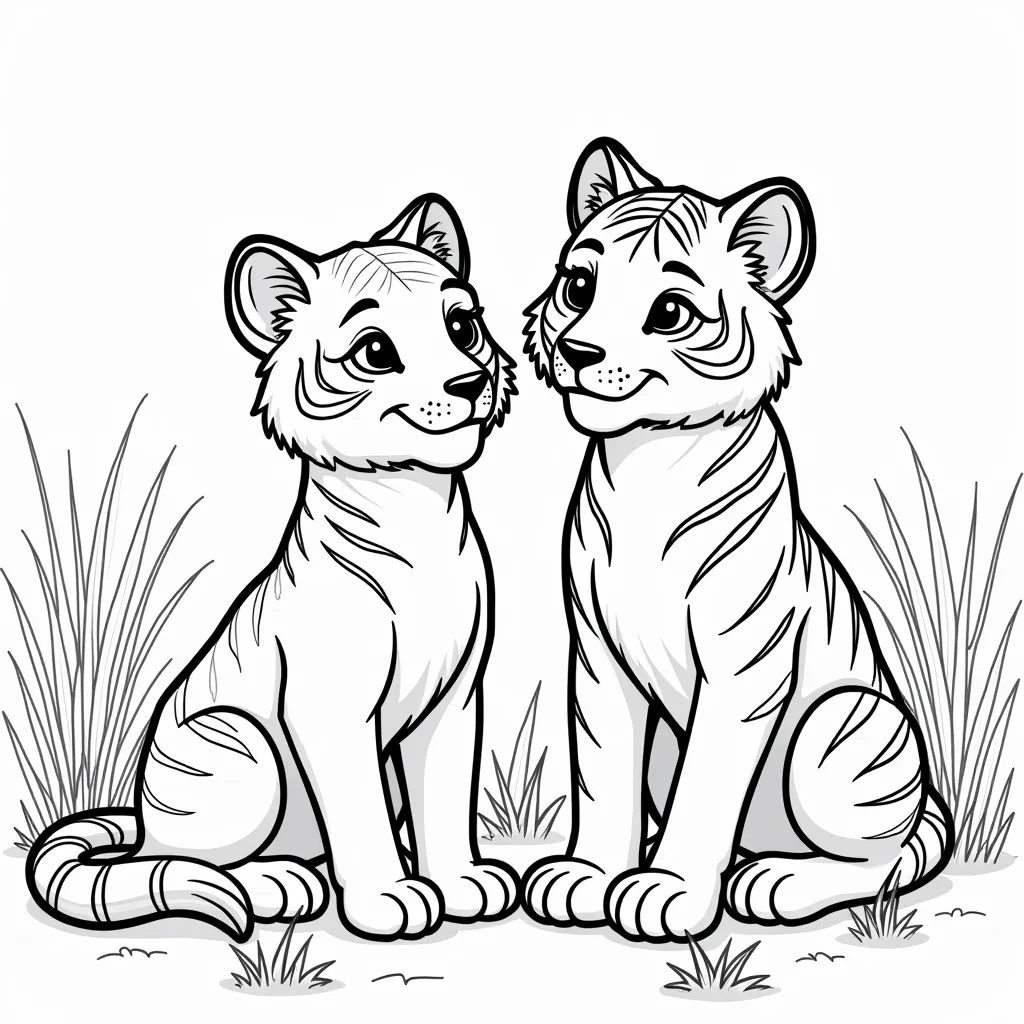 Fox and tiger together life in grasslands  coloring pages