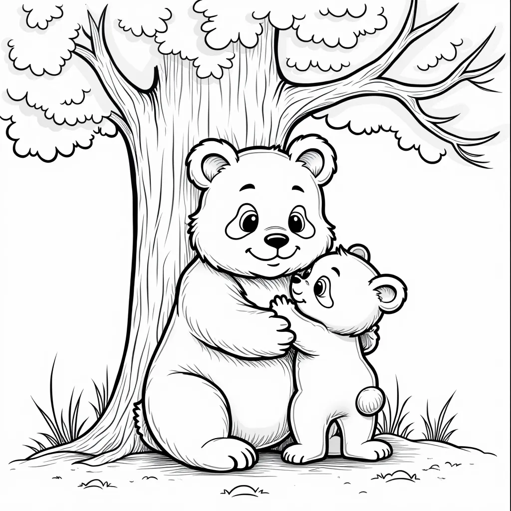 panda on tree with little son coloring pages