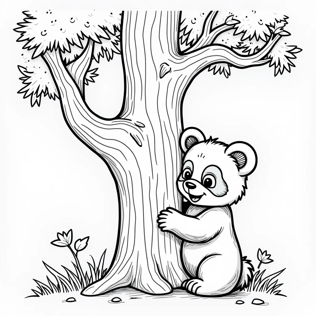 panda on tree with little son coloring pages