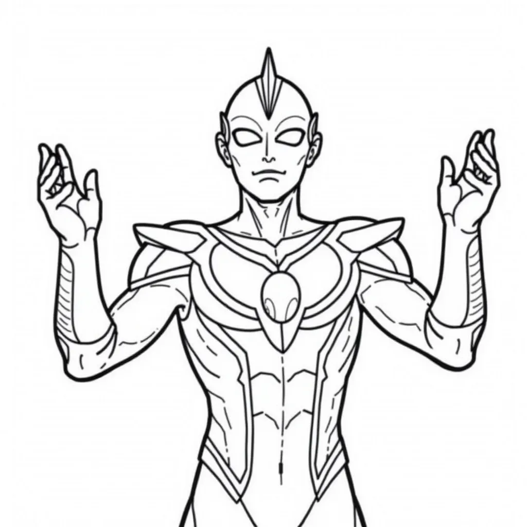 ultraman zero looking up and extends his arms horizontally coloring pages