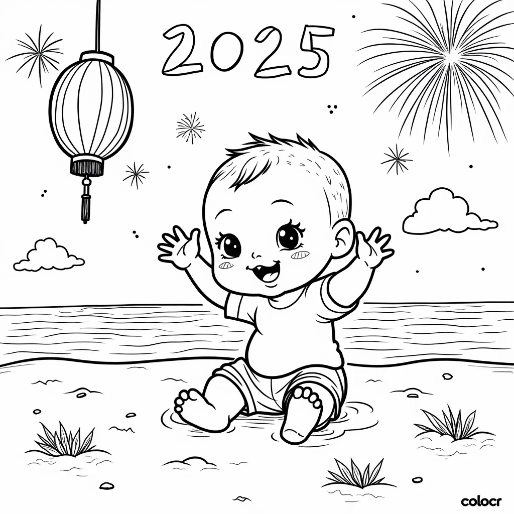 baby playing at beach coloring pages