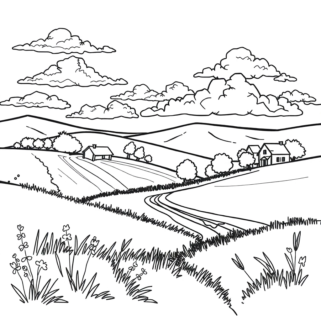 peaceful countryside صفحات التلوين