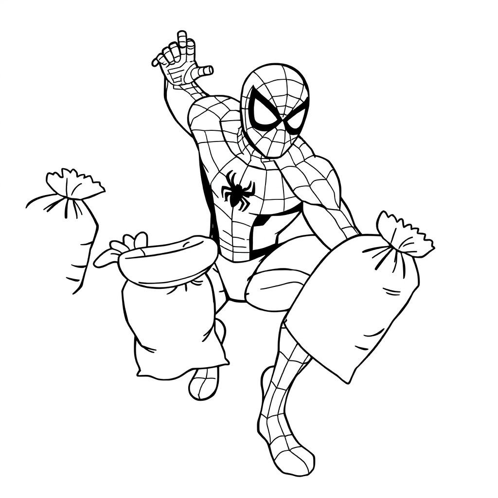 Spiderman throws sandbags Páginas para Colorear