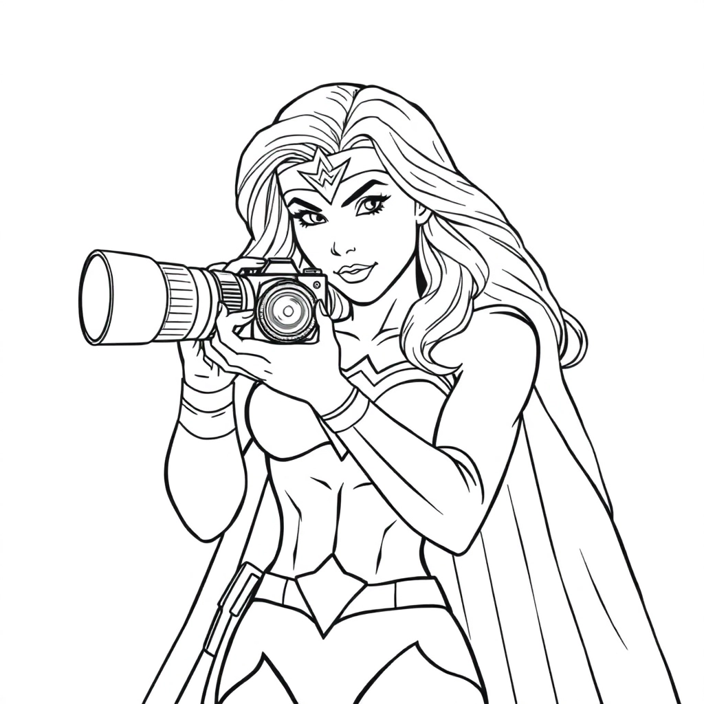 Wonder Woman is holding a camera to take pictures of Superman صفحات التلوين