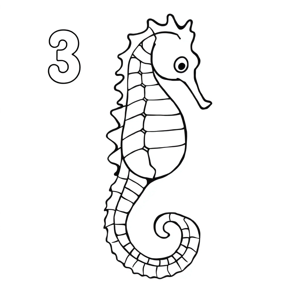 像个数字3的海马 صفحات التلوين