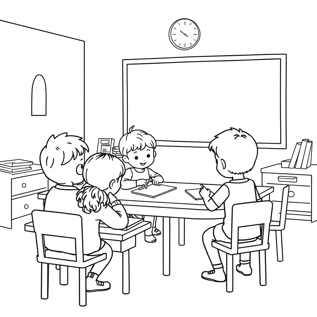kindergarteners tidying up their classroom صفحات التلوين