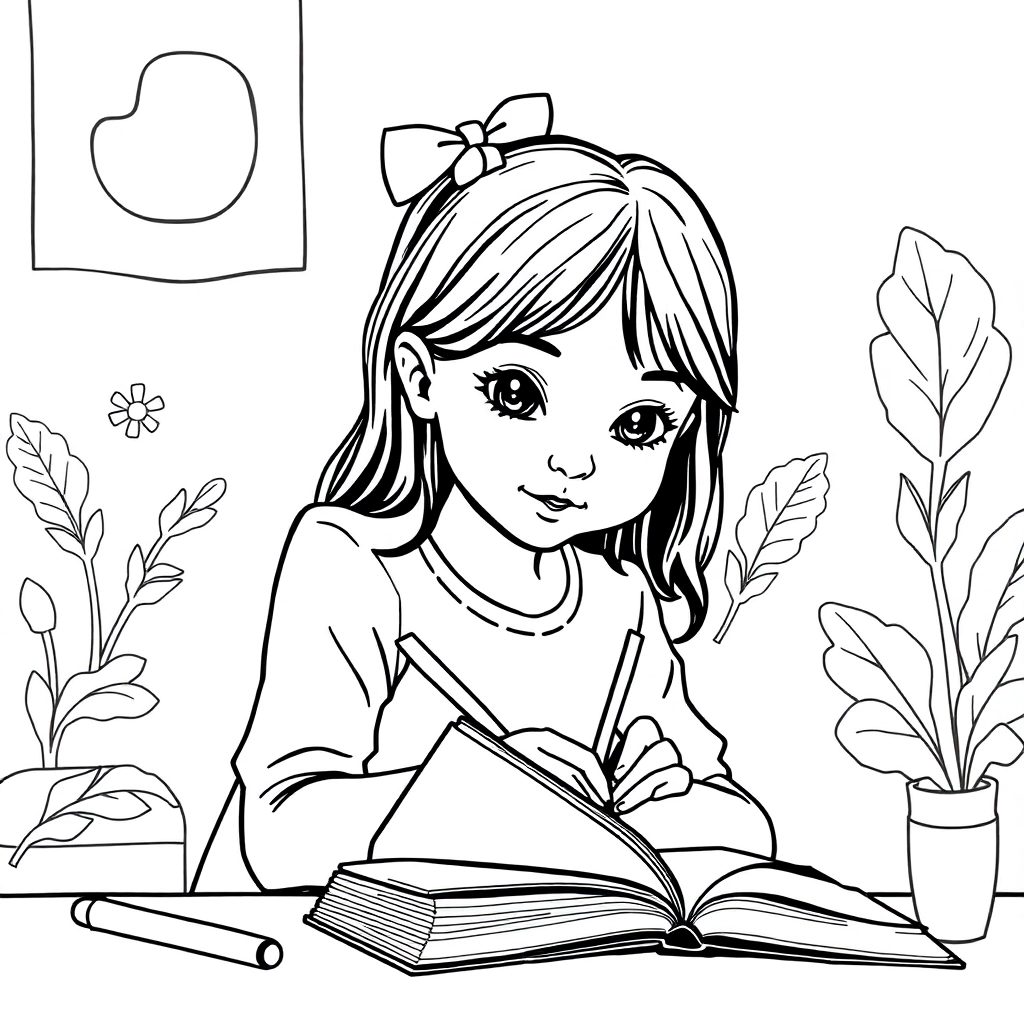 A little girl passionate about studying صفحات التلوين