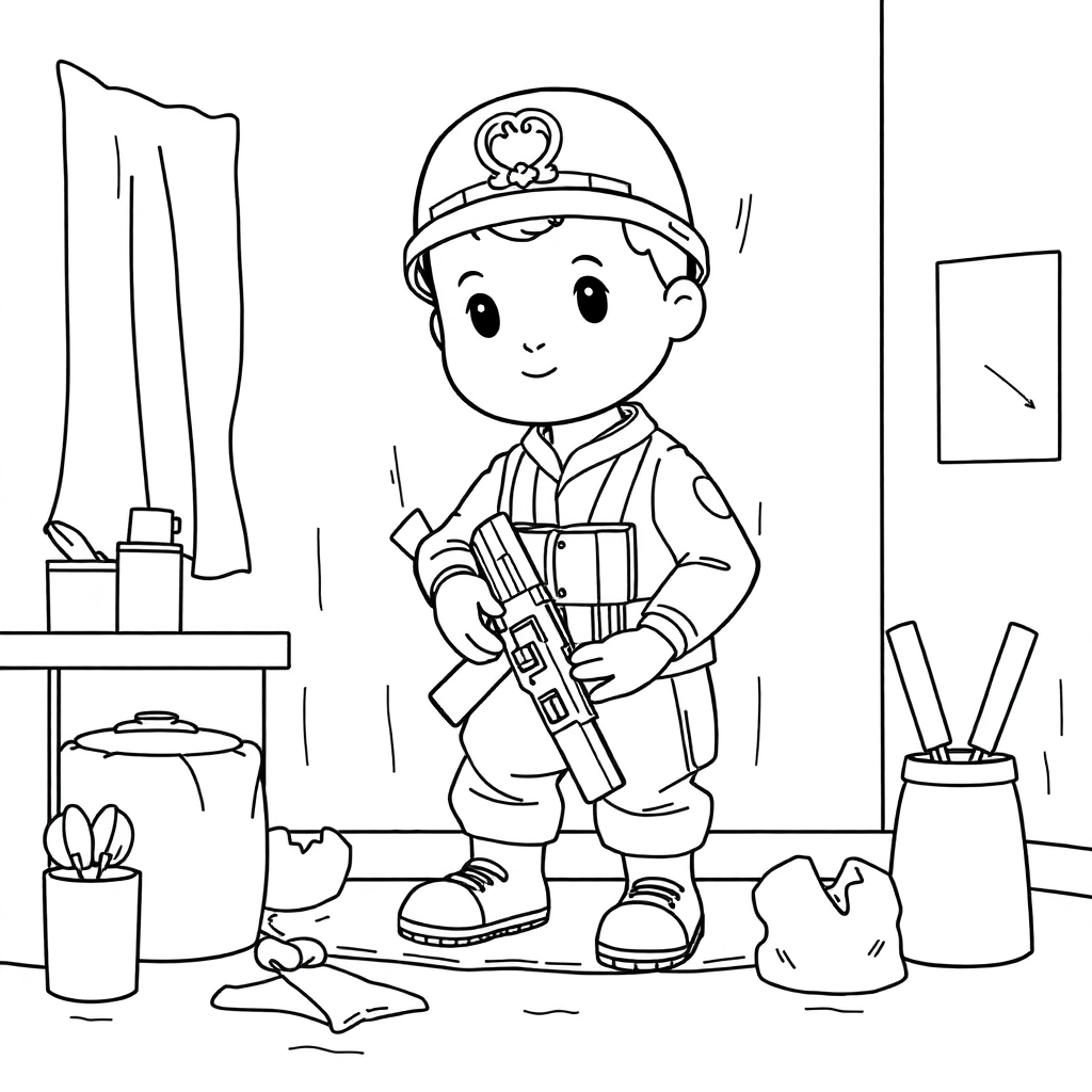 The soldier doll is cleaning the room صفحات التلوين