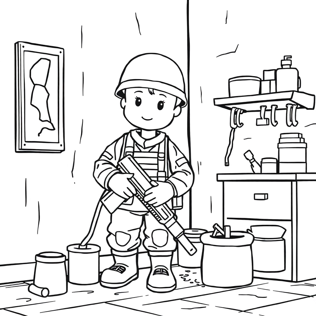 The soldier doll is cleaning the room صفحات التلوين