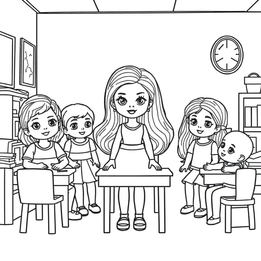 The militarythemed doll is tidying up the toys in the classroom صفحات التلوين