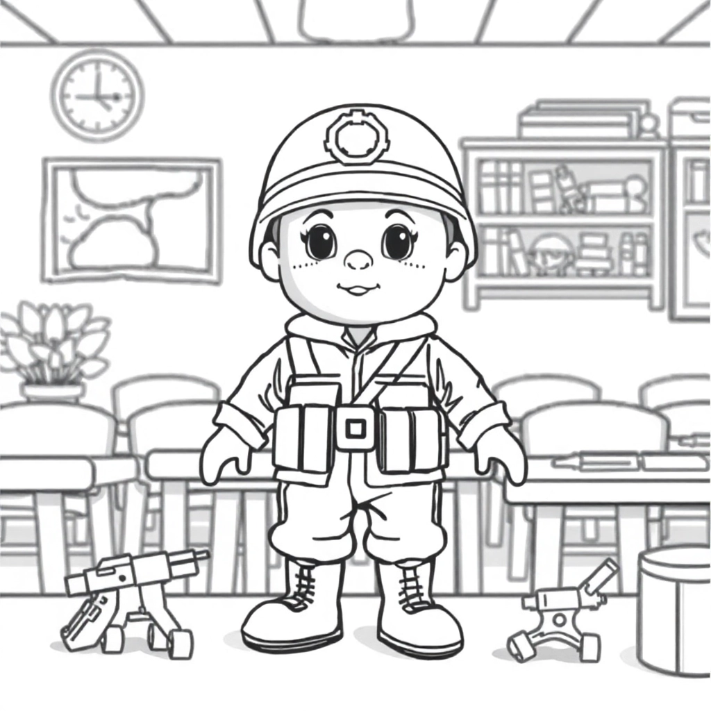 The soldier doll is organizing the toys in the childrens classroom صفحات التلوين