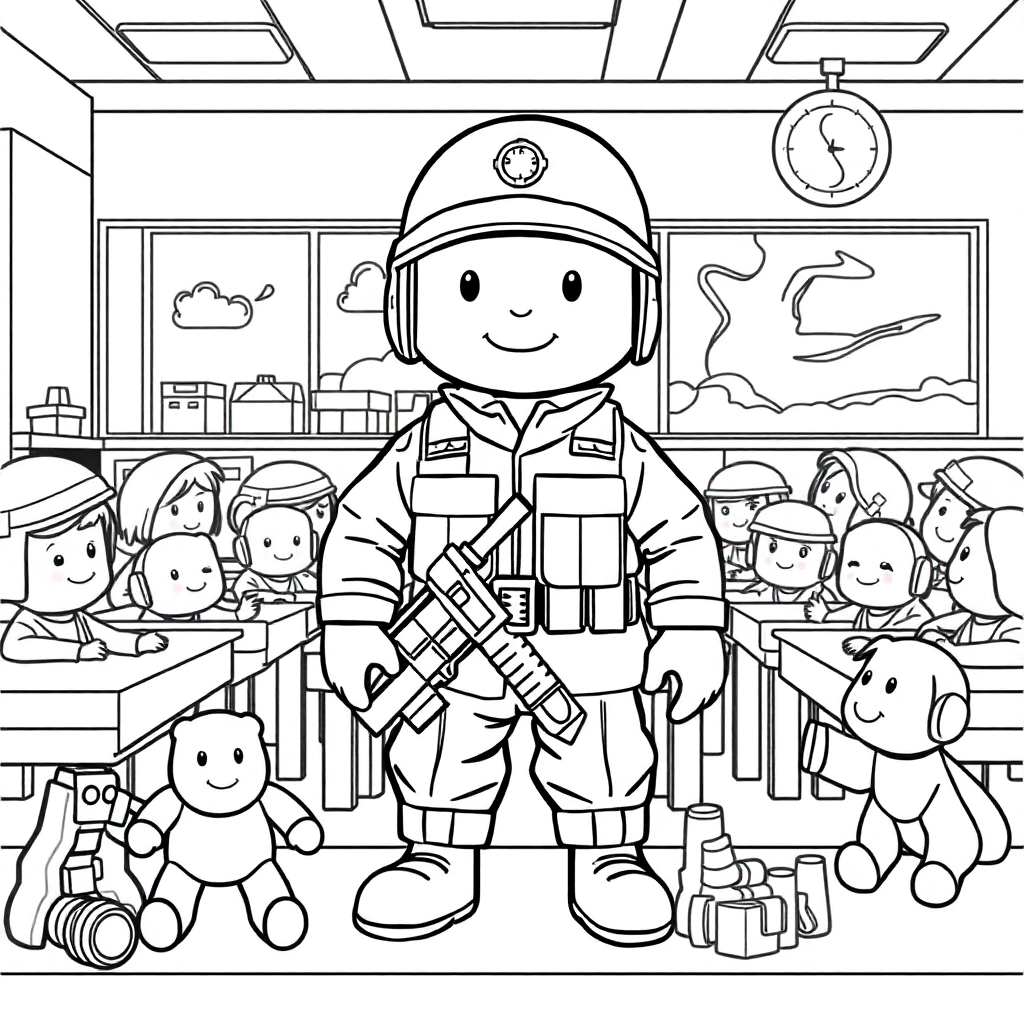 The soldier doll is organizing the toys in the childrens classroom صفحات التلوين
