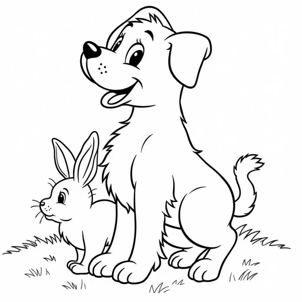 a dog is standing on a rabbit coloring pages