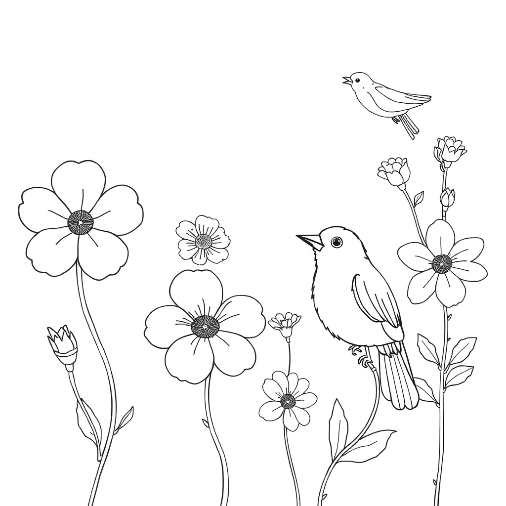 Flowers and birds صفحات التلوين