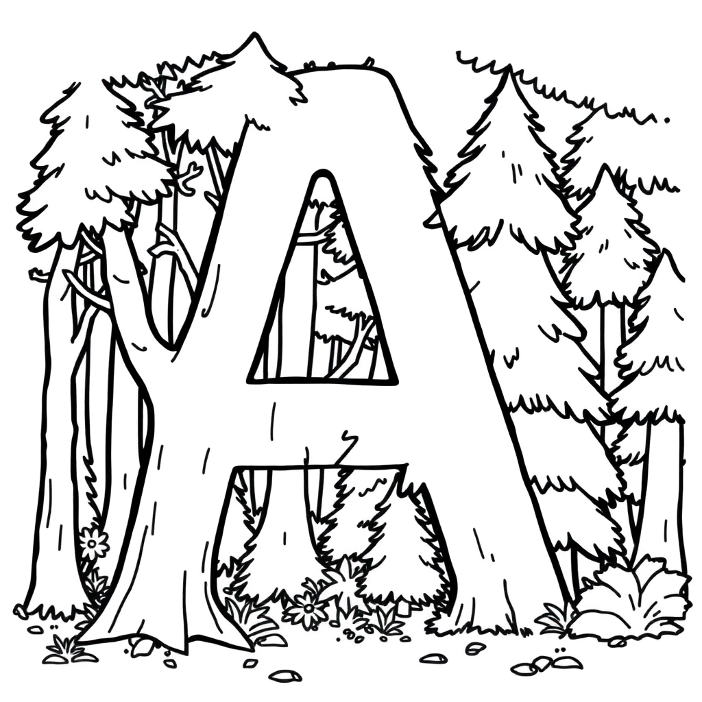 The letter A with the forest صفحات التلوين