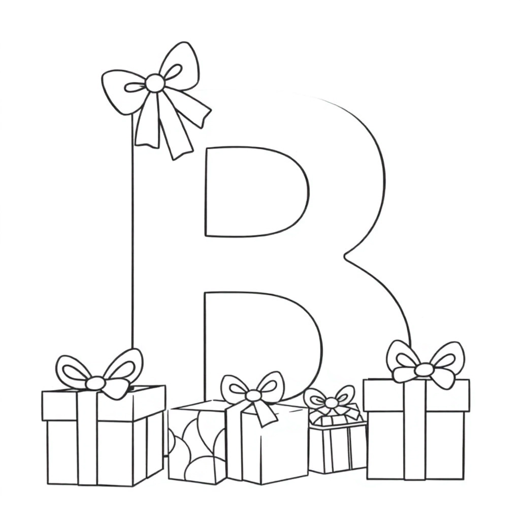 The letter B with a lot of gifts صفحات التلوين