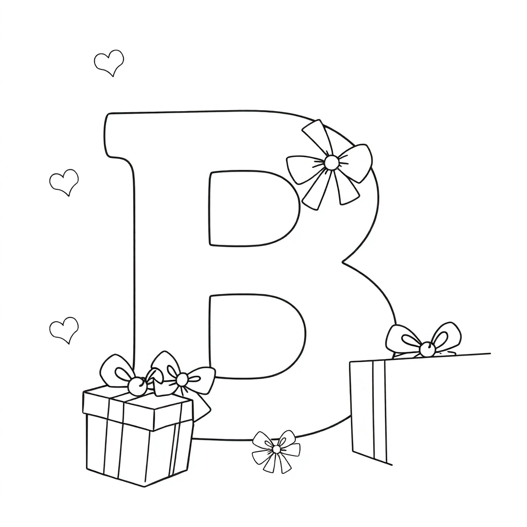 The letter B with a lot of gifts صفحات التلوين