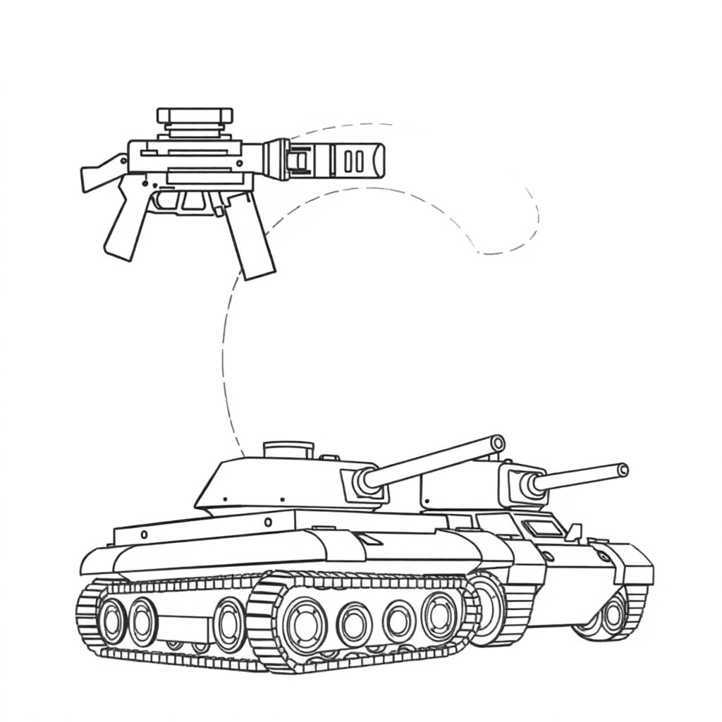 The letter C with a lot of guns and tanks صفحات التلوين