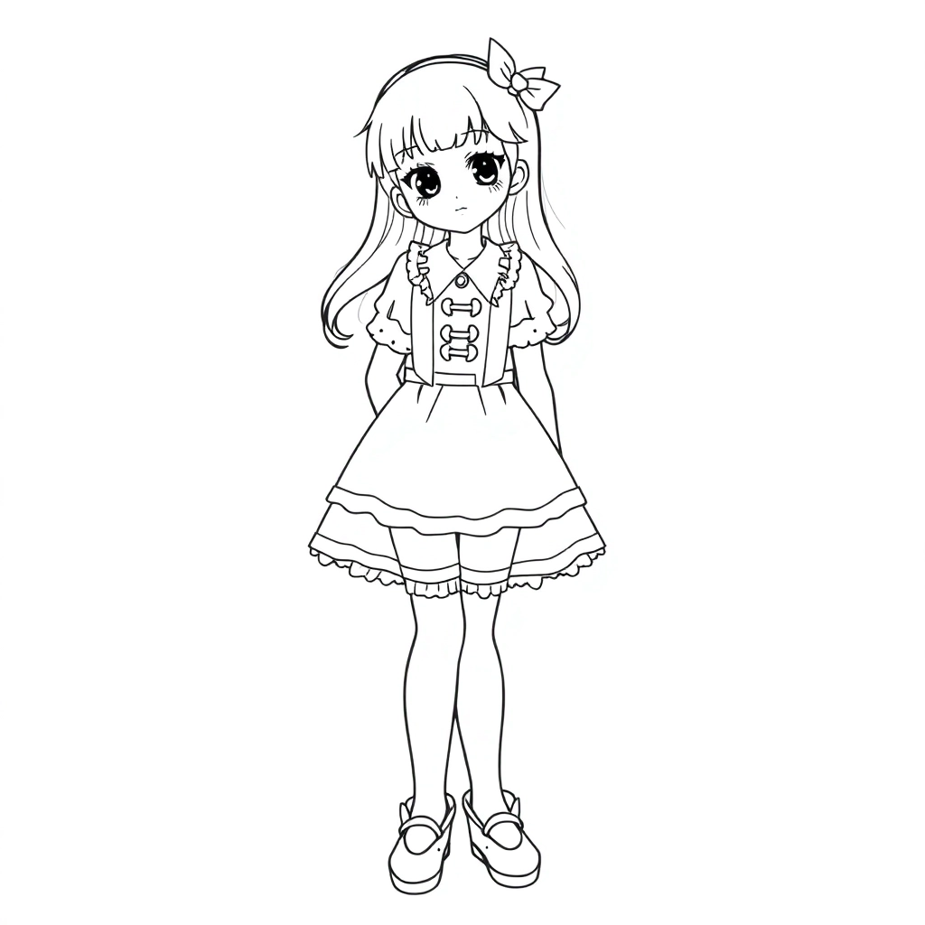 a japanese girl wearing a cute lolita outfit white stockings and black mary jane shoes صفحات التلوين