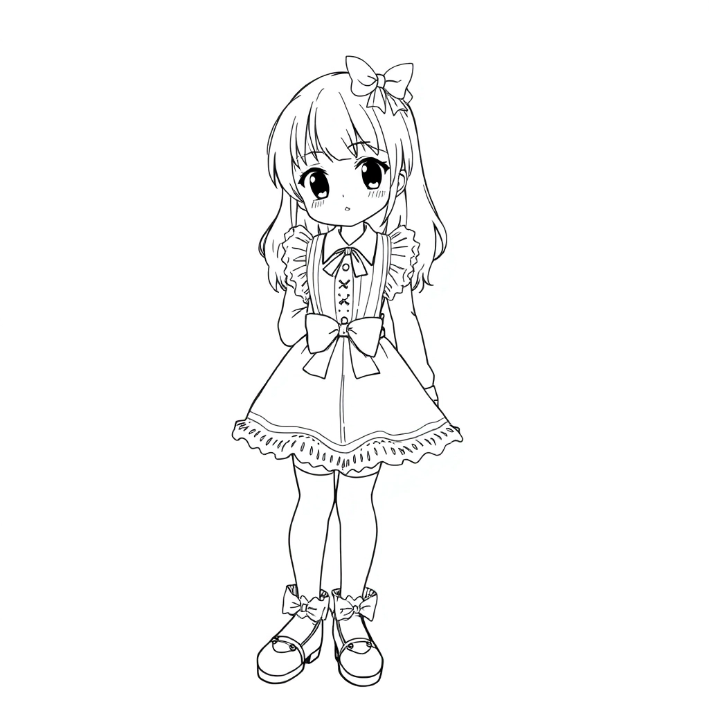 a japanese girl wearing a cute lolita outfit white stockings and black mary jane shoes صفحات التلوين