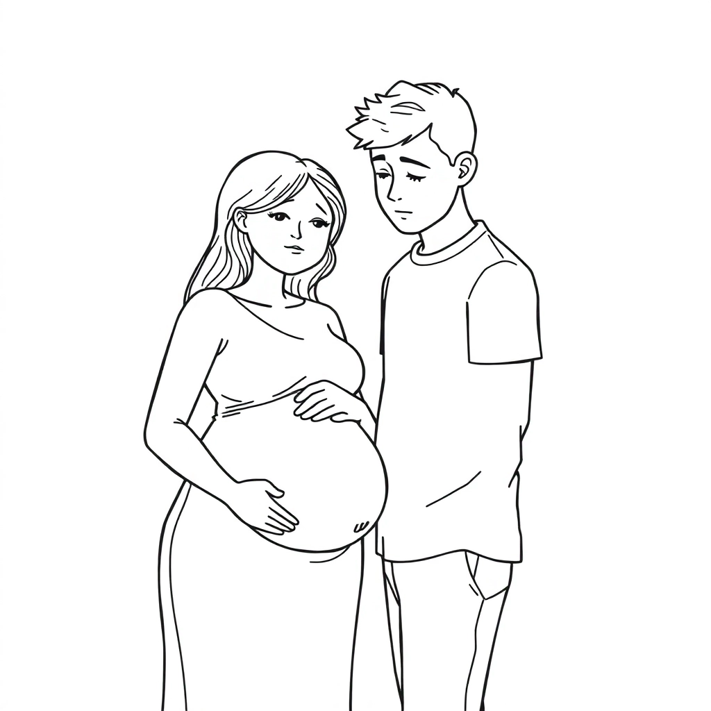 امرأة مراهقة حامل ورجل حزين