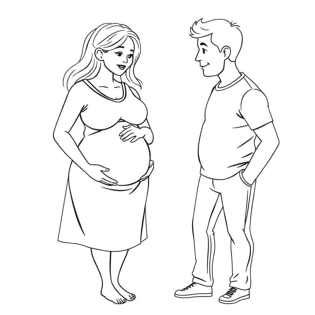 Teenager pregnant woman and man sad صفحات التلوين