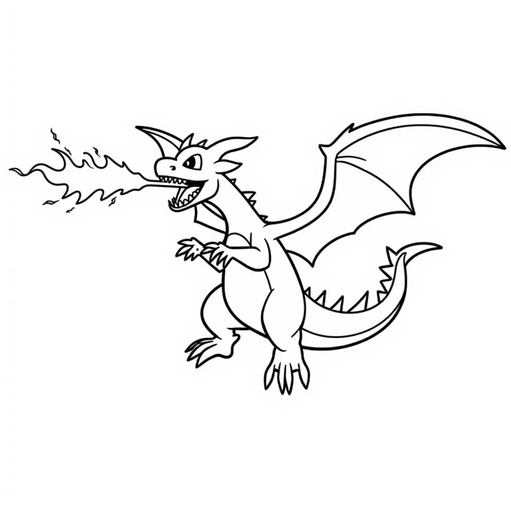 charizard flying majestically through the skys while firing a beam of fire from it's mouth coloring pages