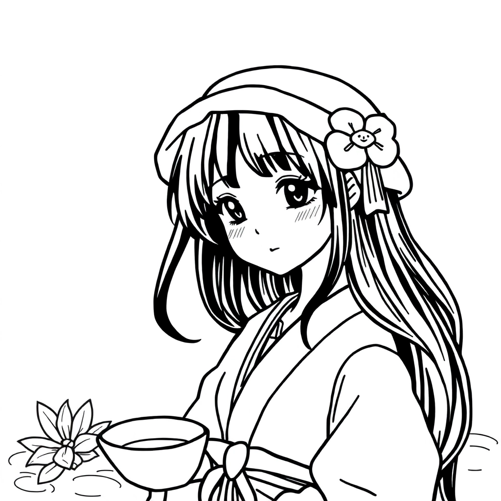 Nami en un onsen desnuda صفحات التلوين