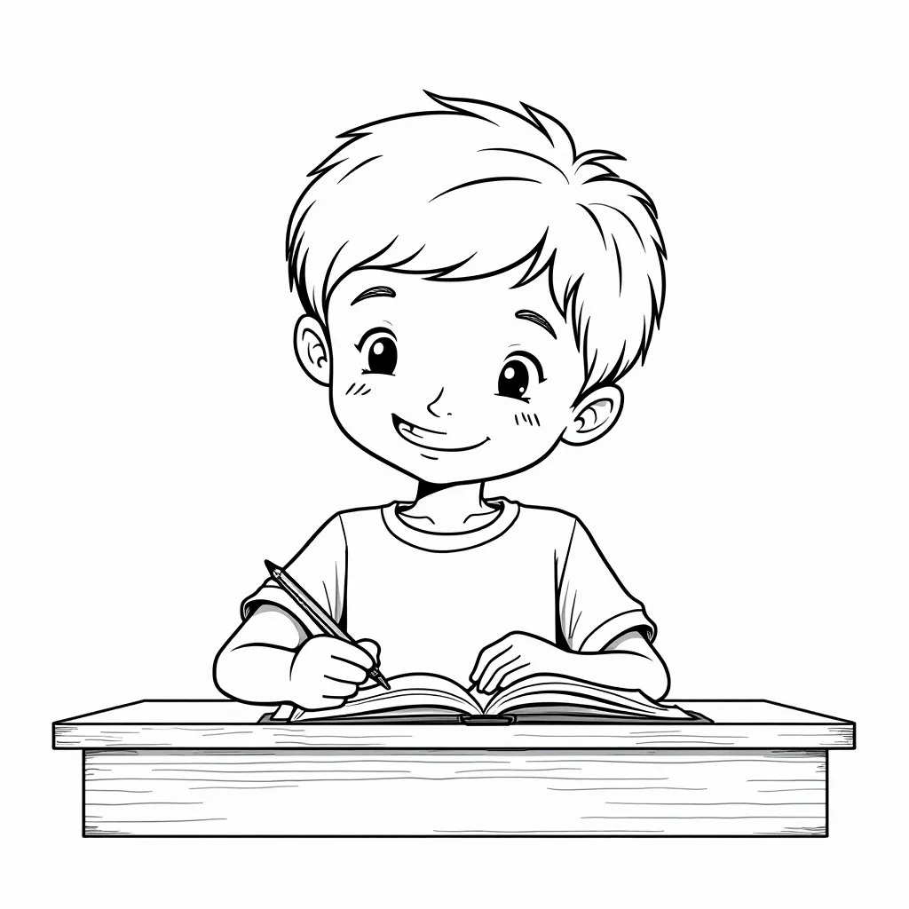 a student boy set under desk coloring pages