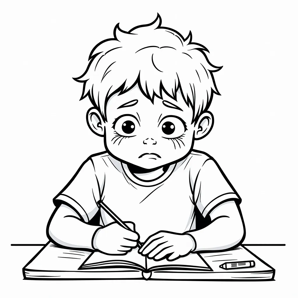 a student boy cry under desk coloring pages